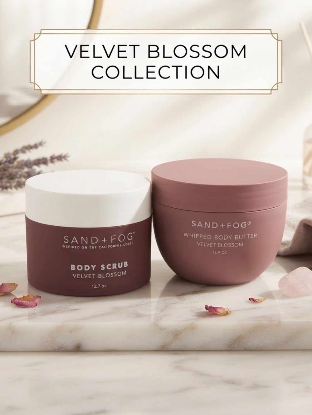 SAND + FOG Velvet Blossom Whipped Body Butter & Body Scrub - Dusty Rose